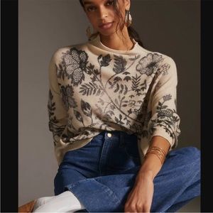 Alani Cashmere Mock-Neck Sweater Pilcro Oversized Neutral Motif Anthropologie